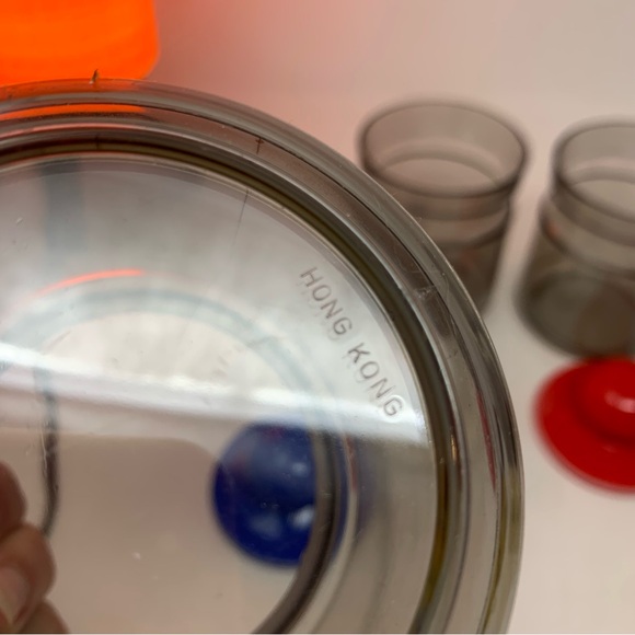 v i n t a g e :: Bright Midcentury 4 Jar Set Shelf Storage Apothecary Kitchen - Picture 8 of 14